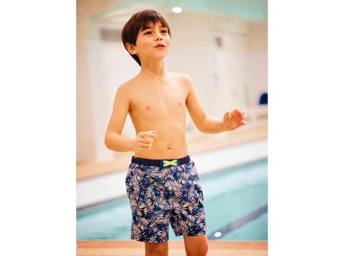 Short de bain bleu imprimé feuilles enfant garçon