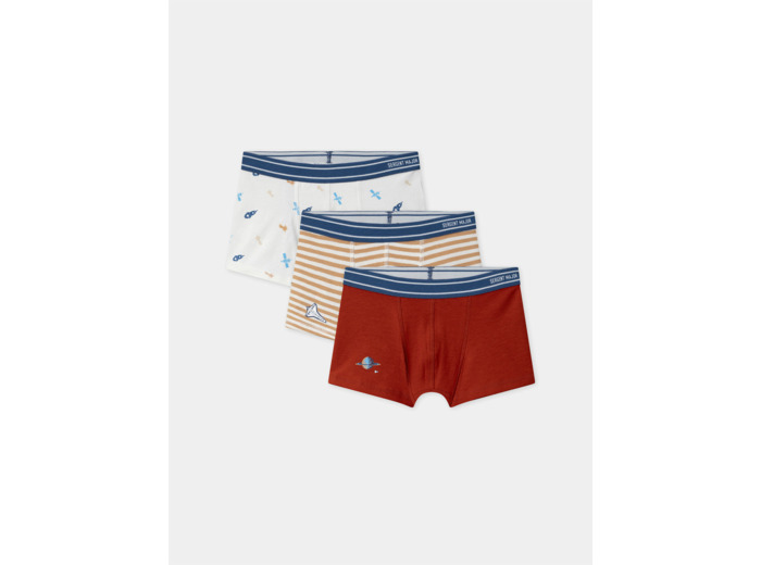 Lot de 3 boxers à rayures, imprimé ou uni Garçon
