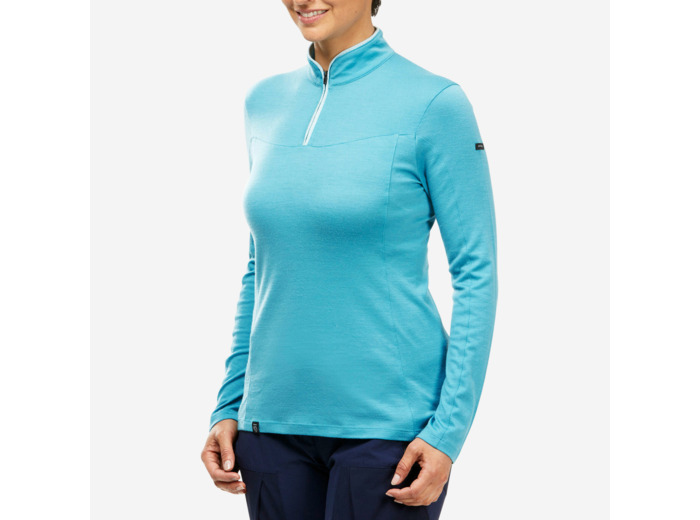 T-shirt mérinos manches longues col zip - mt500 - femme