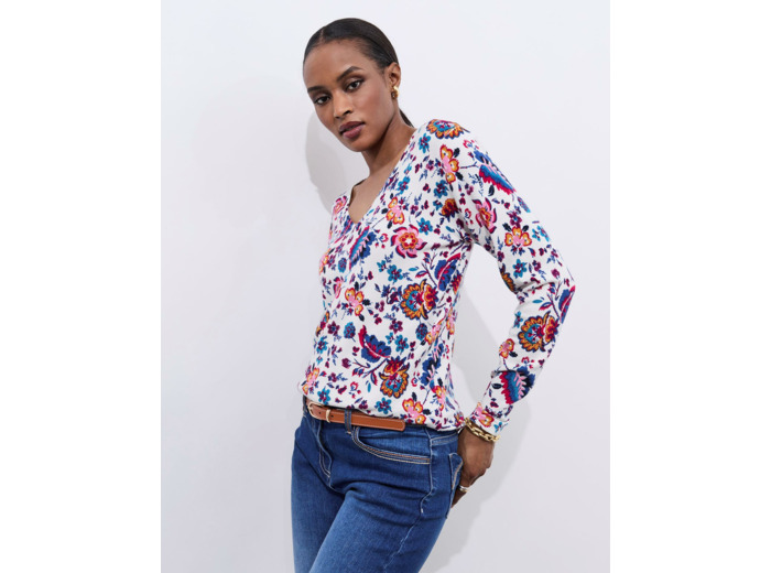 Pull fin imprimé ECRU Femme