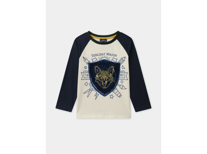 T-shirt écru à sequins et manches longues Garçon