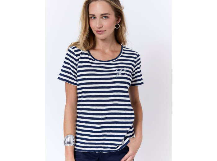 Tee-shirt marinière manches courtes en mélange coton rayé MARINE Femme