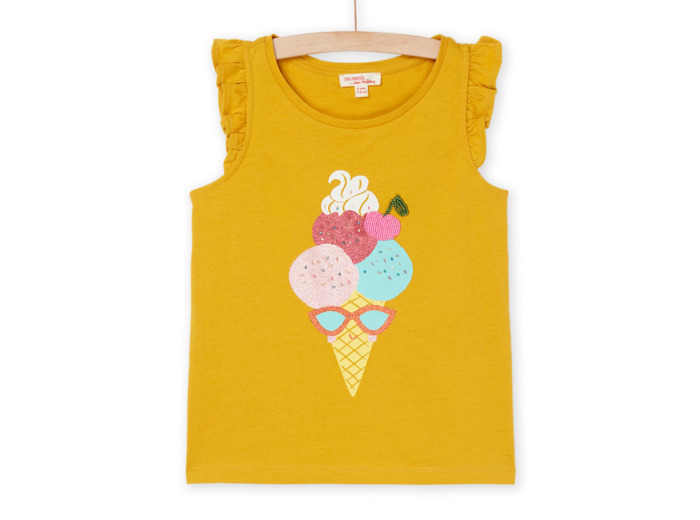 Débardeur jaune mimosa à animation cornet de glace