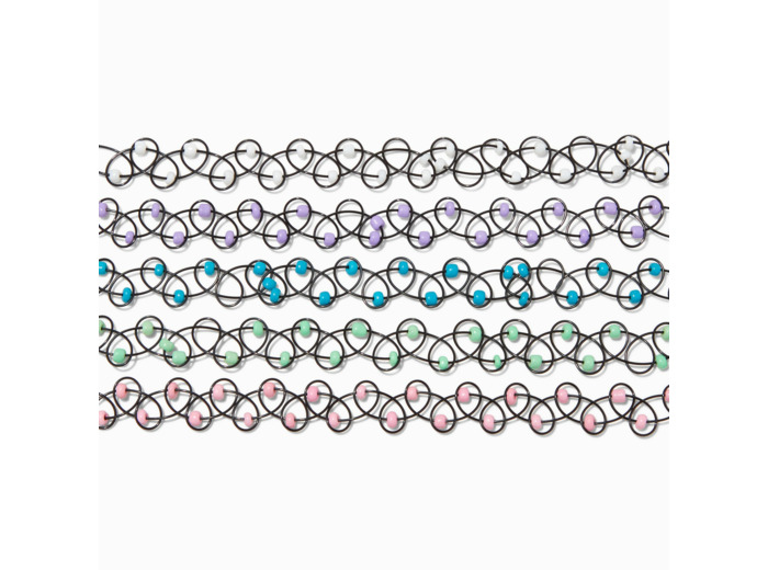 Ras-de-cou perlés effet tatouage noirs - Lot de 5