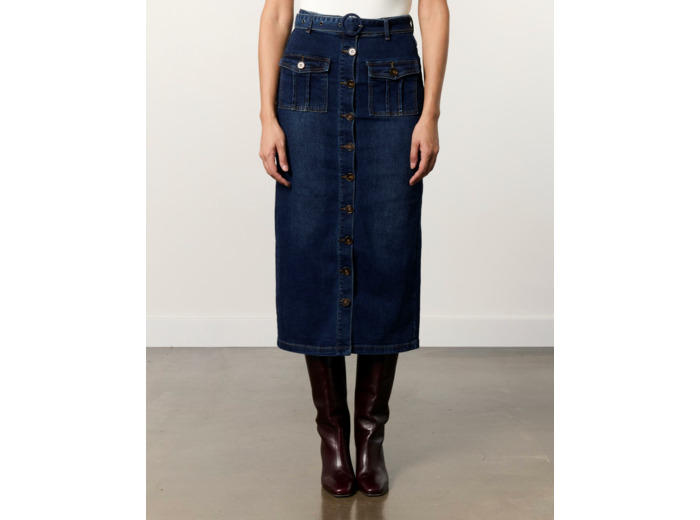 Jupe longue en denim unie MARINE