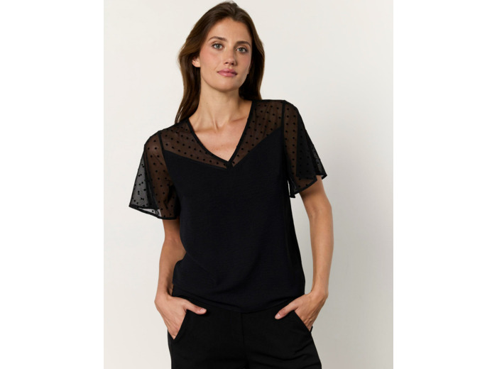 Blouse manches courtes unie NOIR Femme