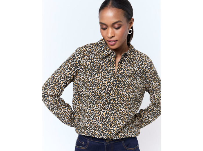 Chemisier manches longues imprimé léopard MARRON Femme