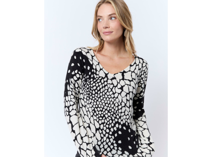 Pull fin en mélange cachemire imprimé ECRU Femme