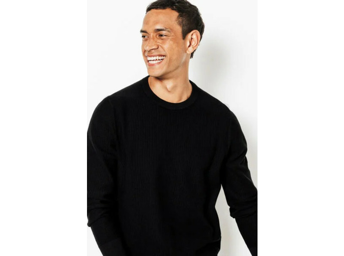 Pull col rond jeux de points fantaisie - Noir