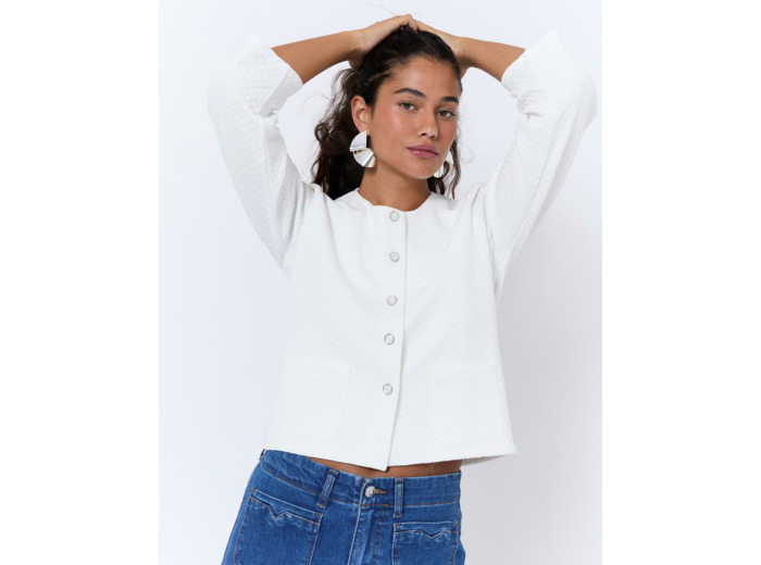 Gilet manches 3/4 uni BLANC Femme