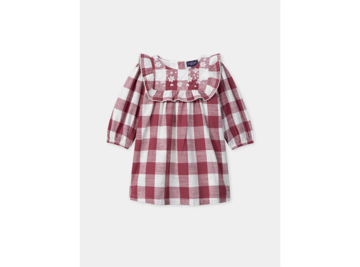 Rose à carreaux blanc et rose foncé à bustier volants avec broderies fleurs Bébé Fille