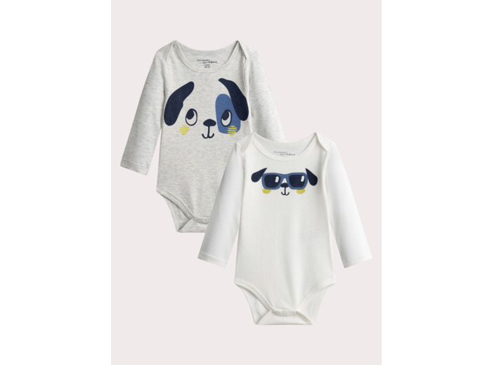 Lot de 2 body manches longues à animation chien pour bébé garçon