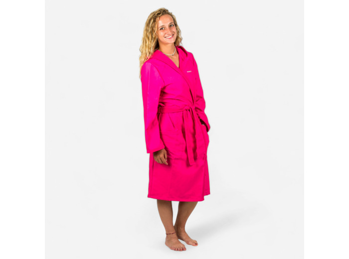Peignoir de bain compact femme à capuche en microfibre rose