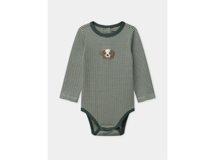 Body écru à rayures vertes et patch chien Bébé Garçon