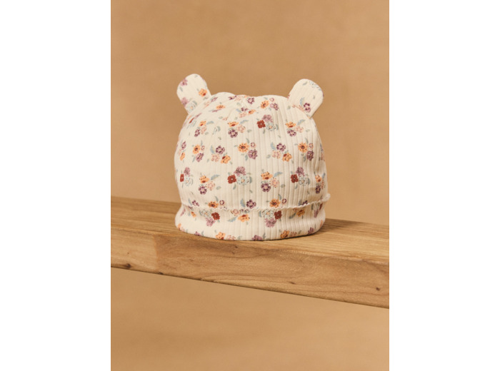 Bonnet écru imprimé fleur