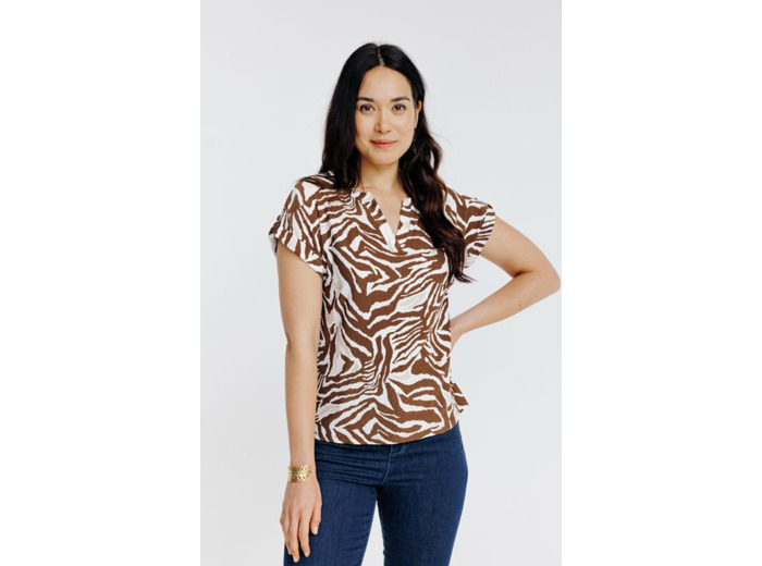 Tee-shirt col mao imprimé zèbre