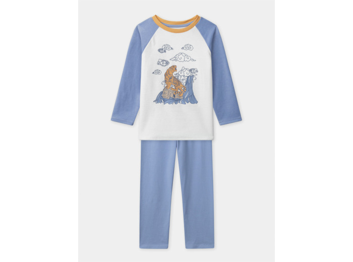Pyjama bleu et blanc en velours imprimé tigre Garçon