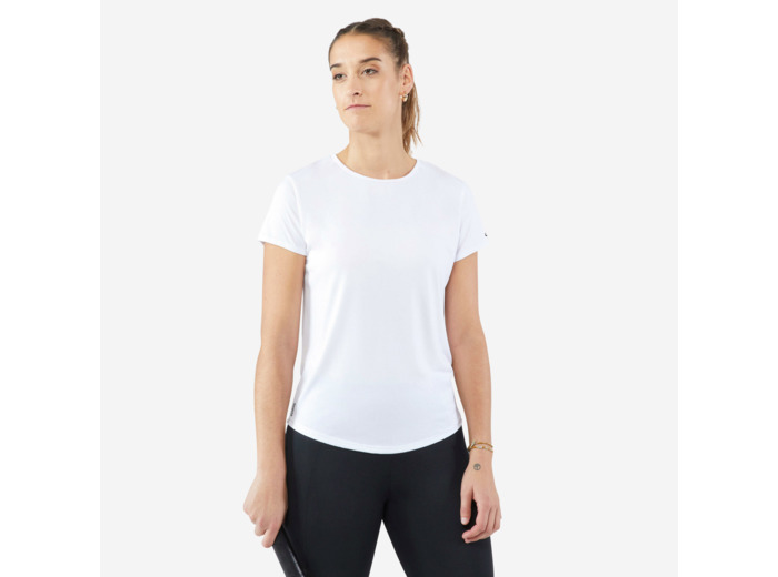 T-shirt tennis col rond dry femme - essentiel 100 blanc