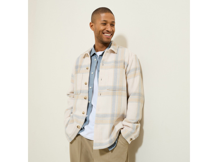 Surchemise à carreaux - Ecru