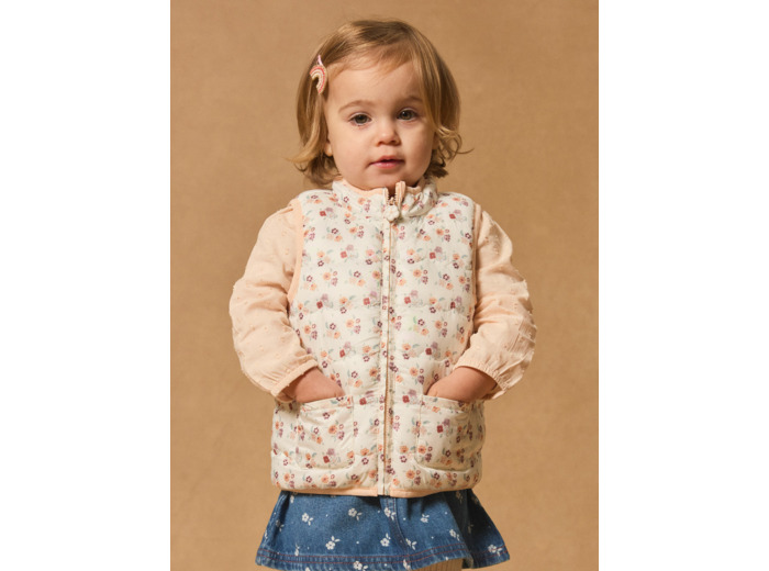 Doudoune fleuri sans manches réversible