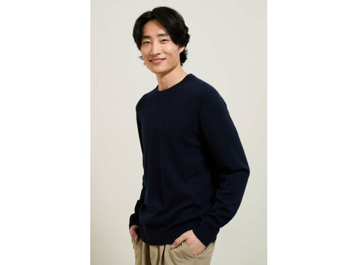 Pull col rond mélange mérinos cachemire - Bleu moyen