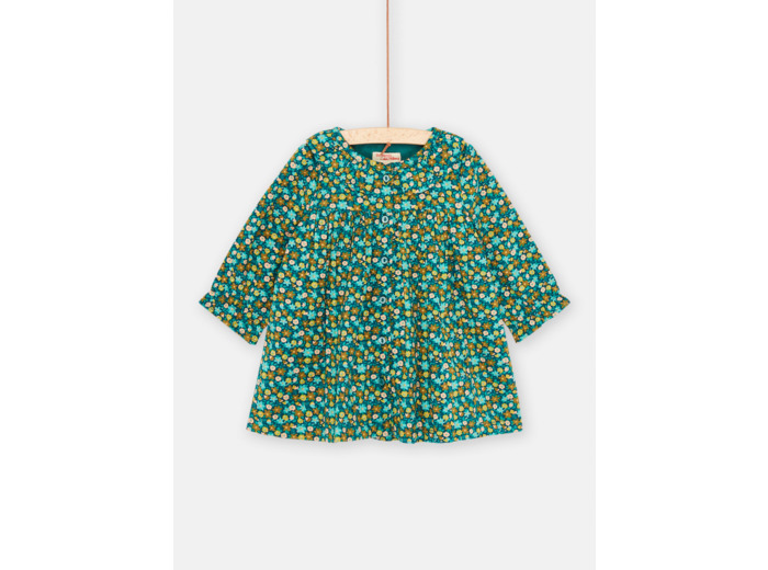 Robe bleu pétrole à imprimé fleuri pour bébé fille