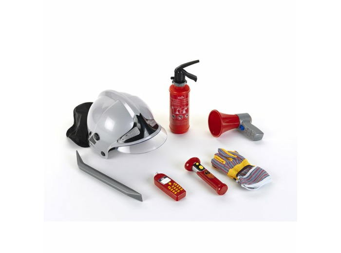 SET POMPIER AVEC CASQUE ET MÉGAPHONE - 7 PIÈCES