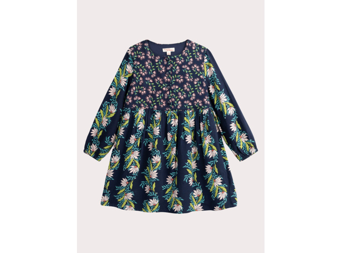 Robe marine imprimé façon patchwork fleuri pour fille