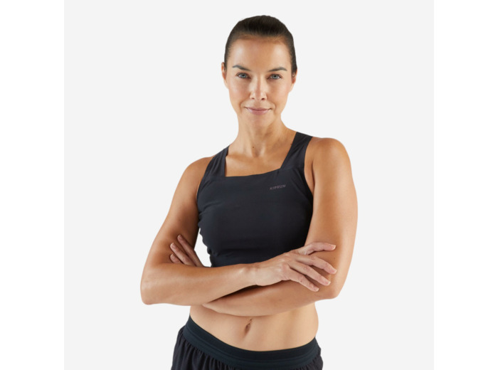 Crop top de Running léger Femme - KIPRUN Race crop 900 Light noir Méline ROLLIN