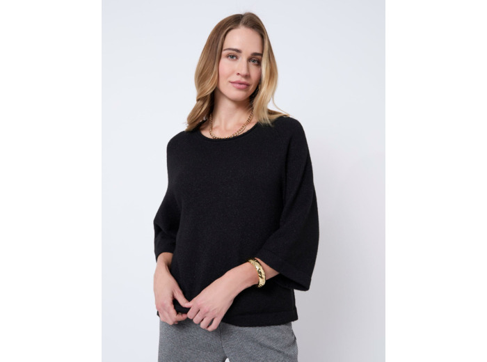 Pull épais court en mélange laine uni NOIR Femme