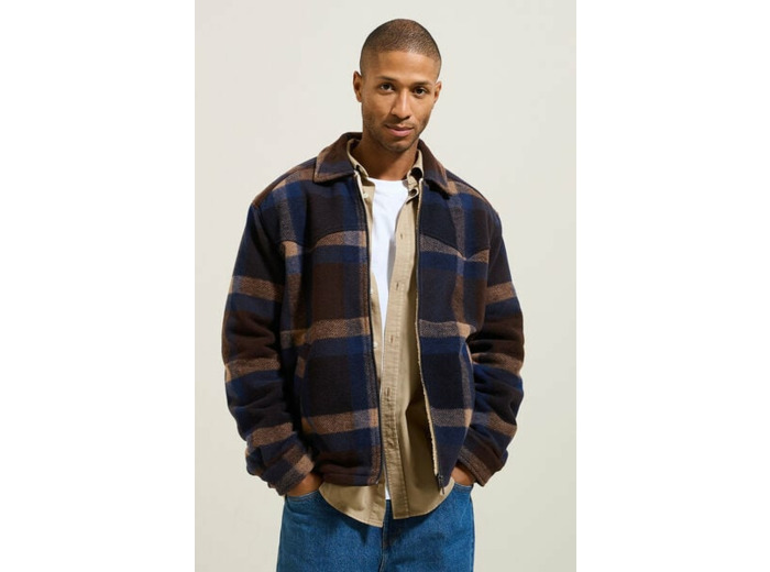 Surchemise à carreaux doublée en sherpa - Bleu foncé