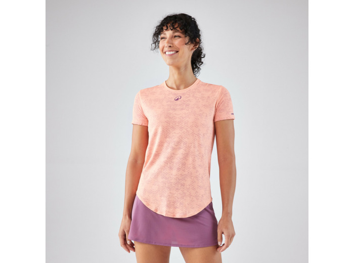 T-shirt de padel femme manches courtes technique respirant - Orange corail