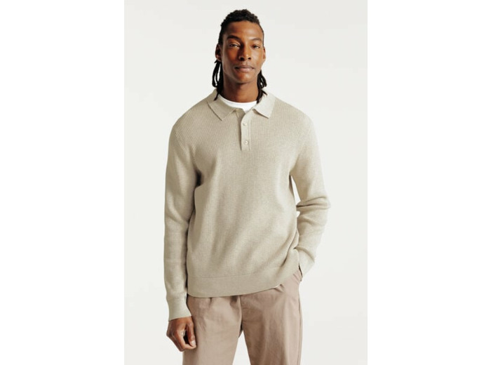 Polo en maille col boutonné fantaisie - Ecru