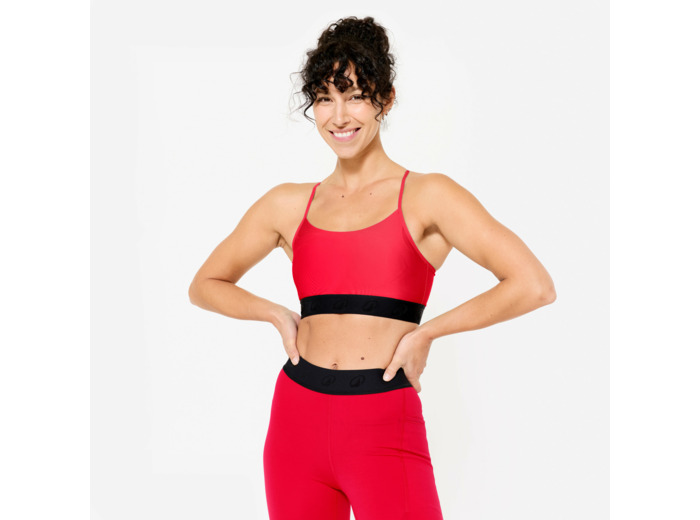 Brassière bretelles fines croisées maintien léger Femme, Rouge