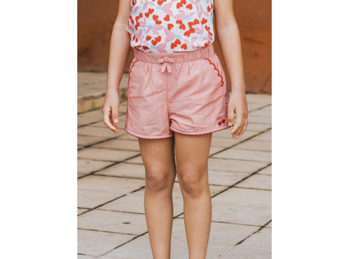 Short chambray rouge