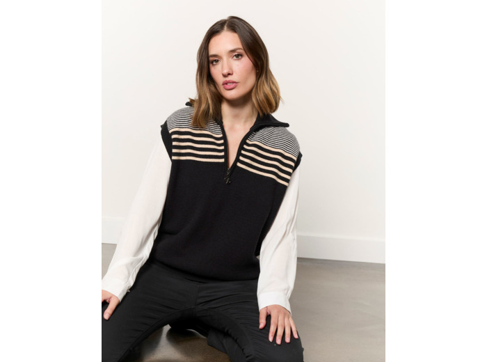 Pull épais rayé NOIR Femme