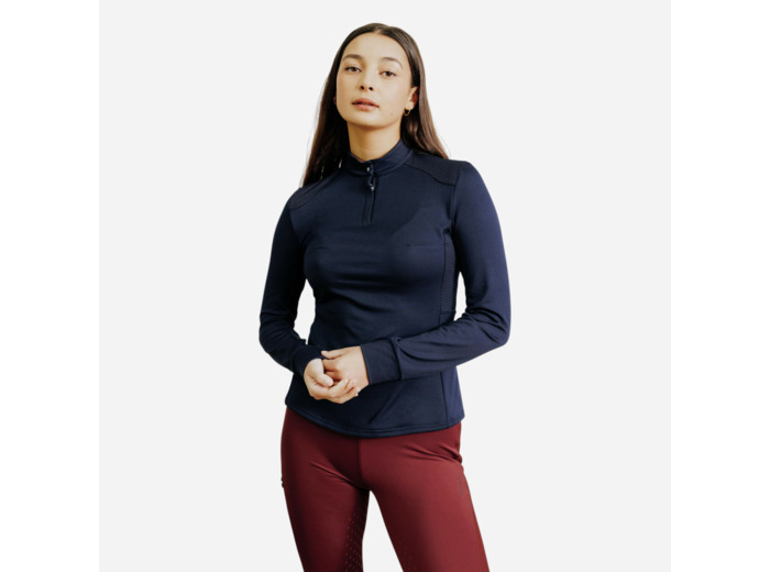 Polo équitation manches longues chaud Femme - 500 bleu