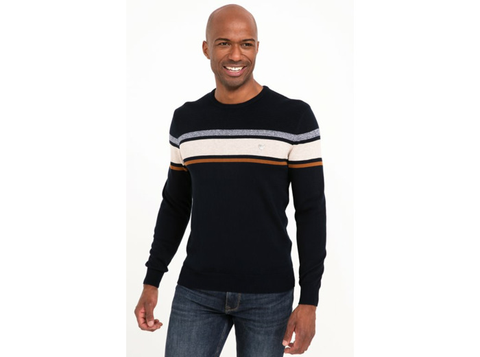 Pull col rond rayé beige stripe