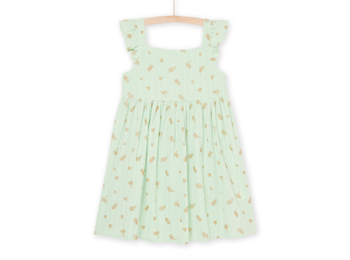 Robe vert amande à mancherons volantés