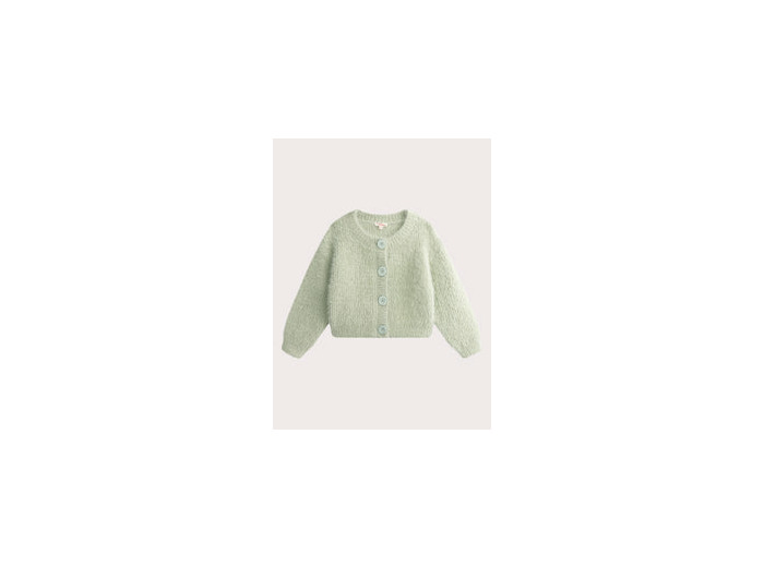 Cardigan en maille plume irisée vert pour fille