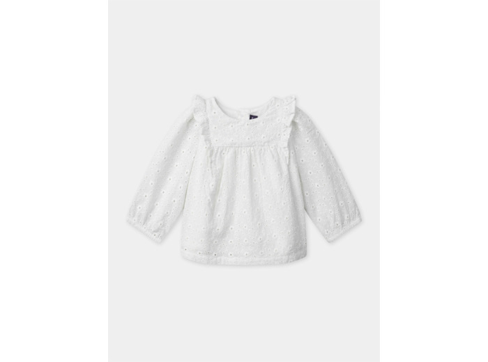 Blouse blanche à broderie anglaise et volants aux épaules Bébé Fille