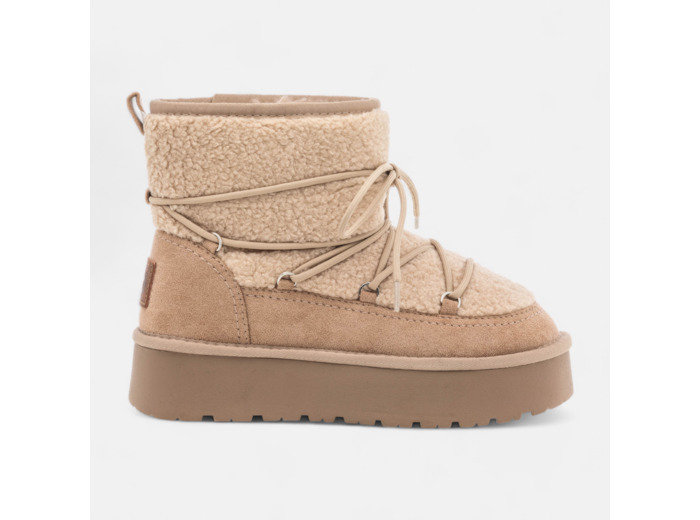 Boots à talon compensé Femme beige