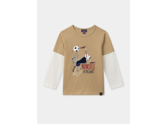 T-shirt marron imprimé loup à manches longues Garçon