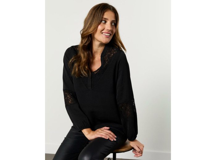 Blouse manches longues unie NOIR Femme