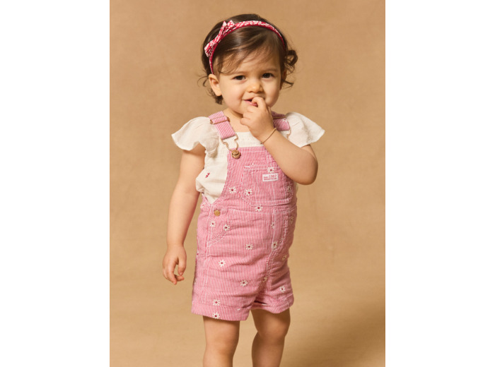 Salopette rayée avec fleurs brodées