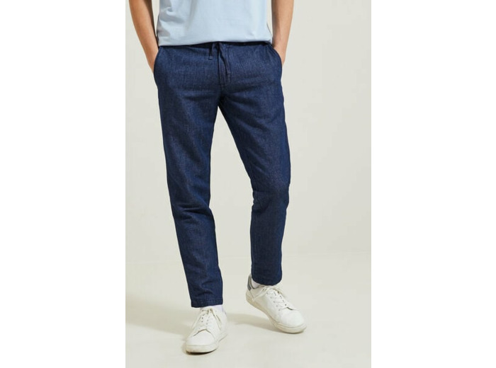 Jean tapered contenant du lin - Bleu moyen