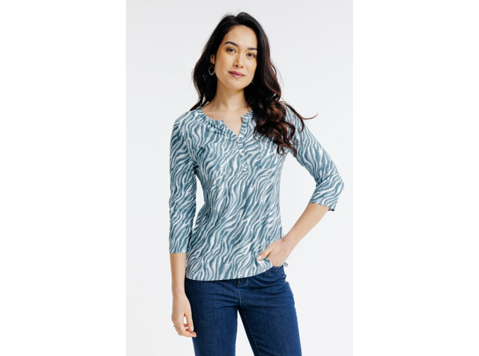 Tee-shirt col mao imprimé zèbre