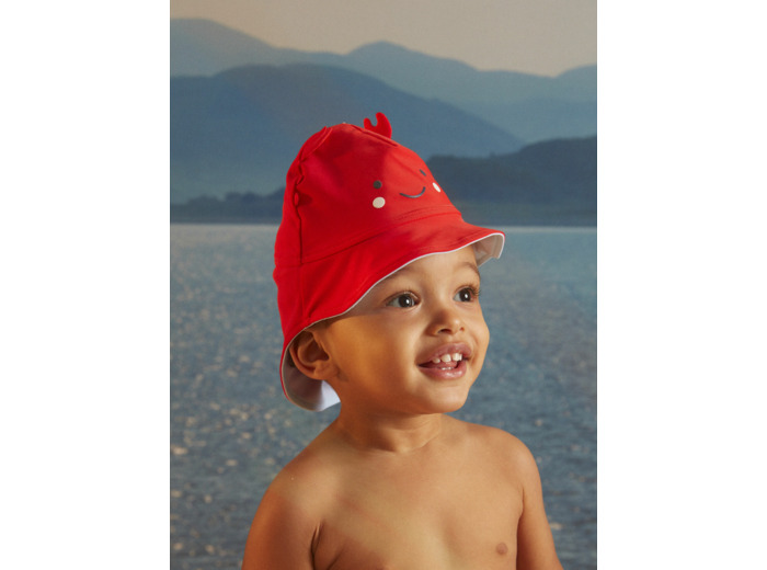 Chapeau de bain anti-UV rouge réversible à animation pinces 3D