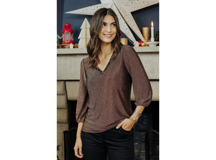 T-Shirt Fêtes Col V Seequins