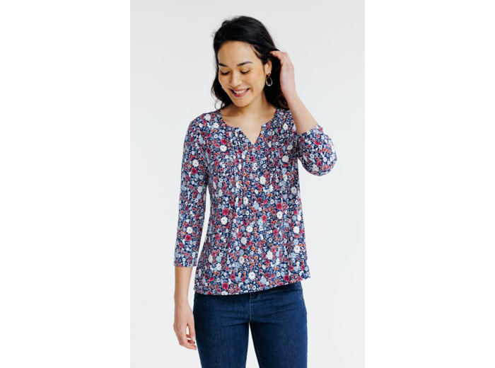 Tee-shirt col mao imprimé fleurs